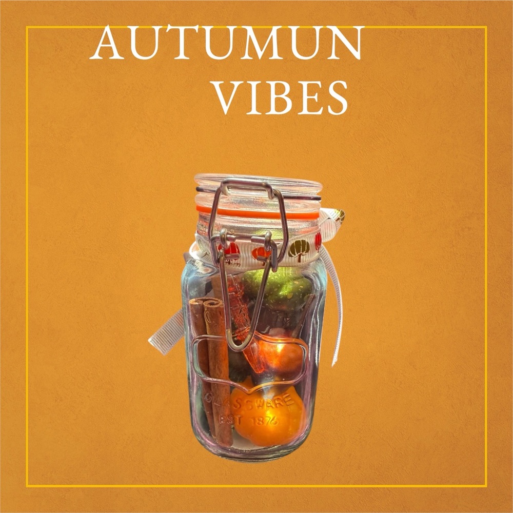 Festive Glass Jar with pumpkin, cinnamon sticks and acorn Accents - Picture 2 of 2